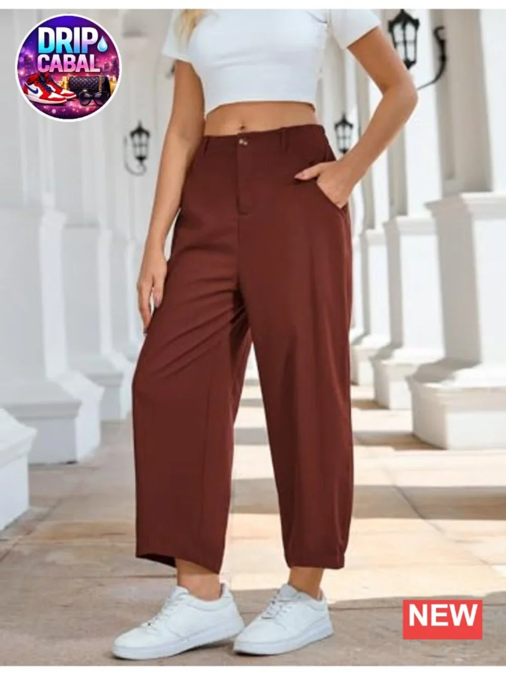 Women's Linen Capri Wide Leg Palazzo Pants High Rise Ankle Length